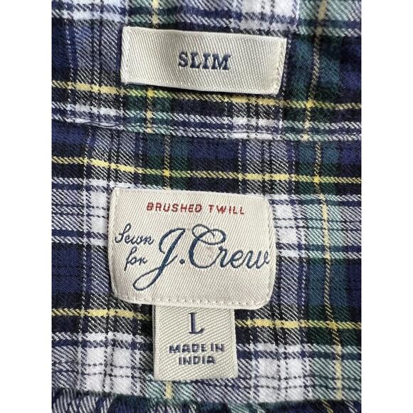 J Crew Brushed Twill Slim Plaid Flannel Shirt Mens Size Large Button Up Blue - Picture 10 of 11